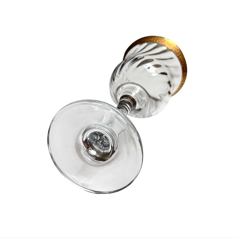Vintage Murano Hand Blown Wine Glasses, Optic Swirl, 24k Gold Greek Key Rim - Picture 2 of 5
